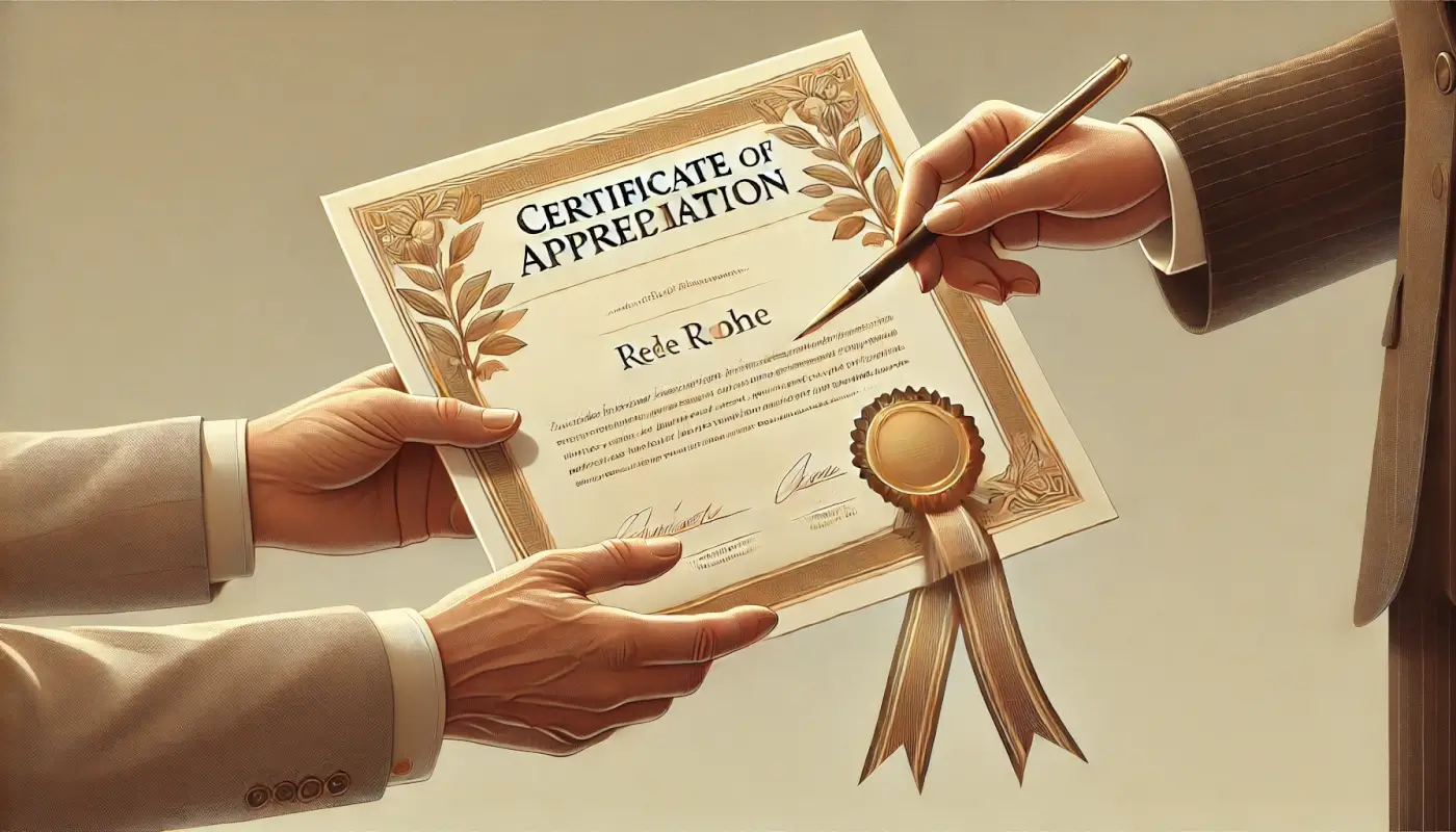 退職時に贈る表彰状の文例